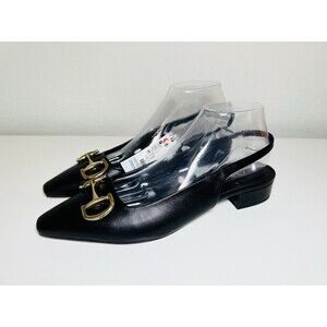 ZARA Black Leather Slingback Pointed Toe Mules Buckle Women Heel US 10 EU 41 NEW